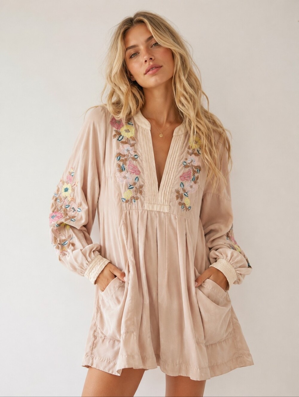 Free People Mia Velvet Embroidered Mini Dress - Small